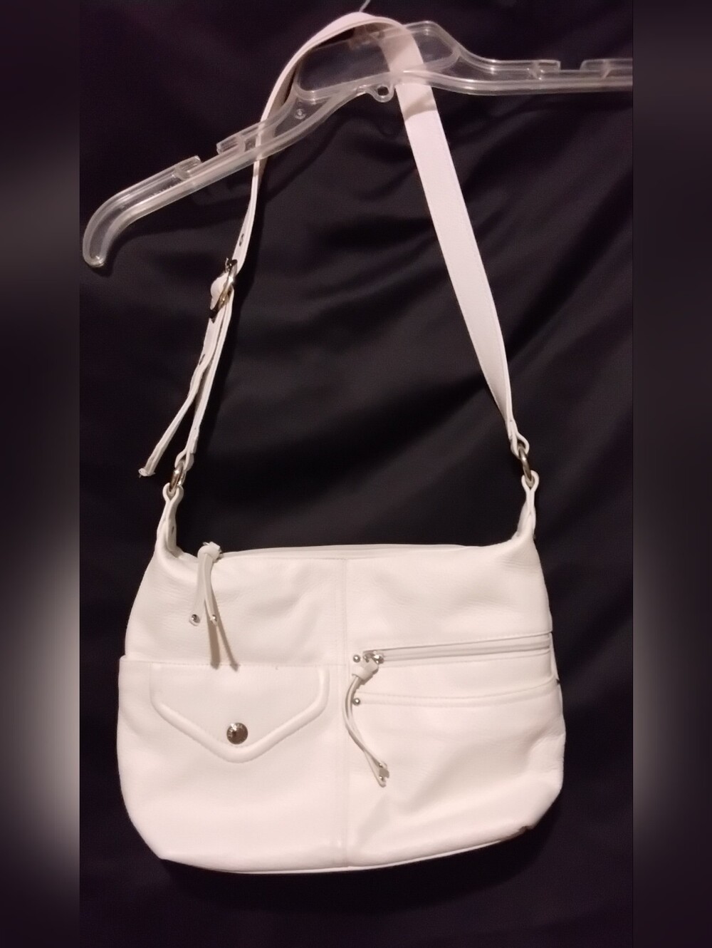 Stone & Co White Pebbled Leatgef Handbag Like New Cros Body Adjustable Strap